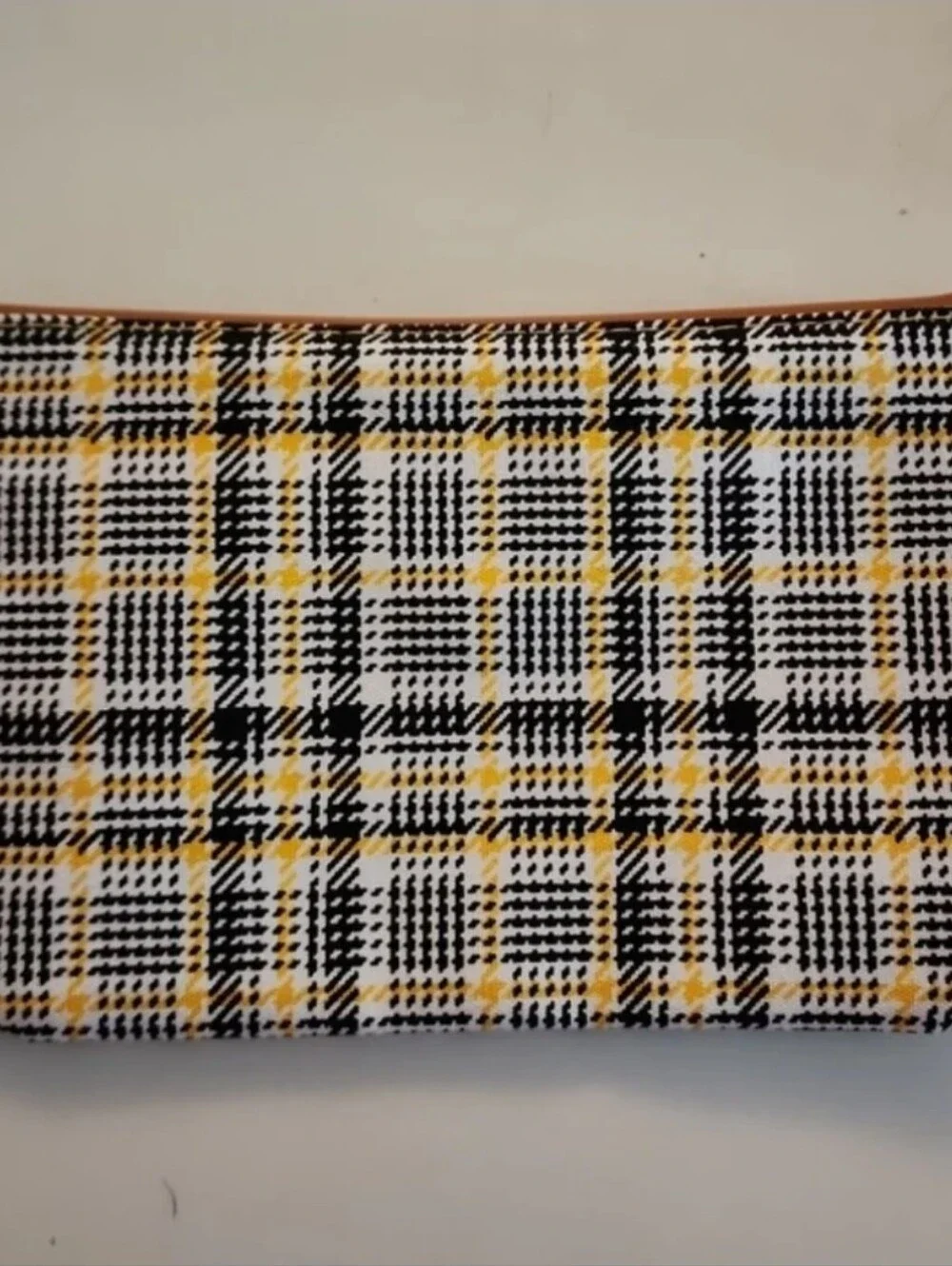 IPSY Yellow Black Plaid Envelope Cosmetic Makeup Bag Clutch Pouch Snap Button